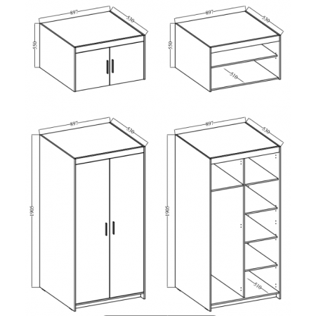Dwudrzwiowa szafa z nadstawką lustrem 90 cm TRINO dąb olejowany